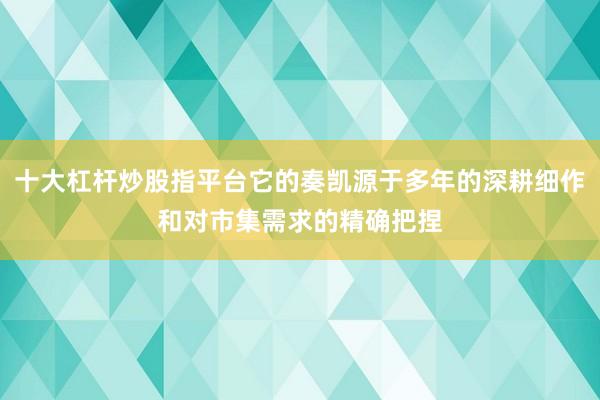 十大杠杆炒股指平台它的奏凯源于多年的深耕细作和对市集需求的精确把捏