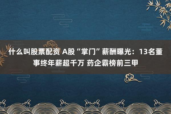 什么叫股票配资 A股“掌门”薪酬曝光：13名董事终年薪超千万 药企霸榜前三甲