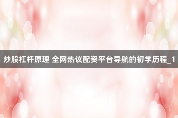 炒股杠杆原理 全网热议配资平台导航的初学历程_1